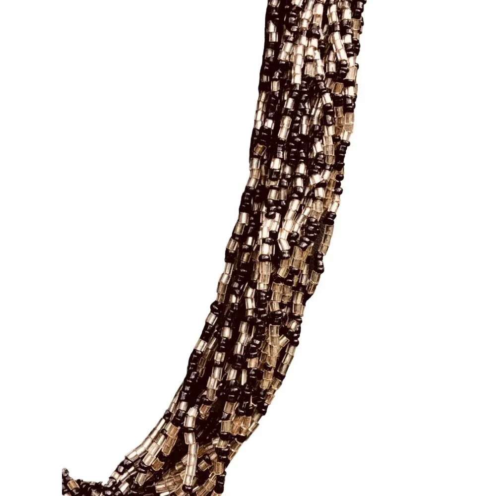 Handmade Multi Strand Silver Tone Black Bead and Silver Lined Hex Cut Seed Bead - Picture 3 of 4